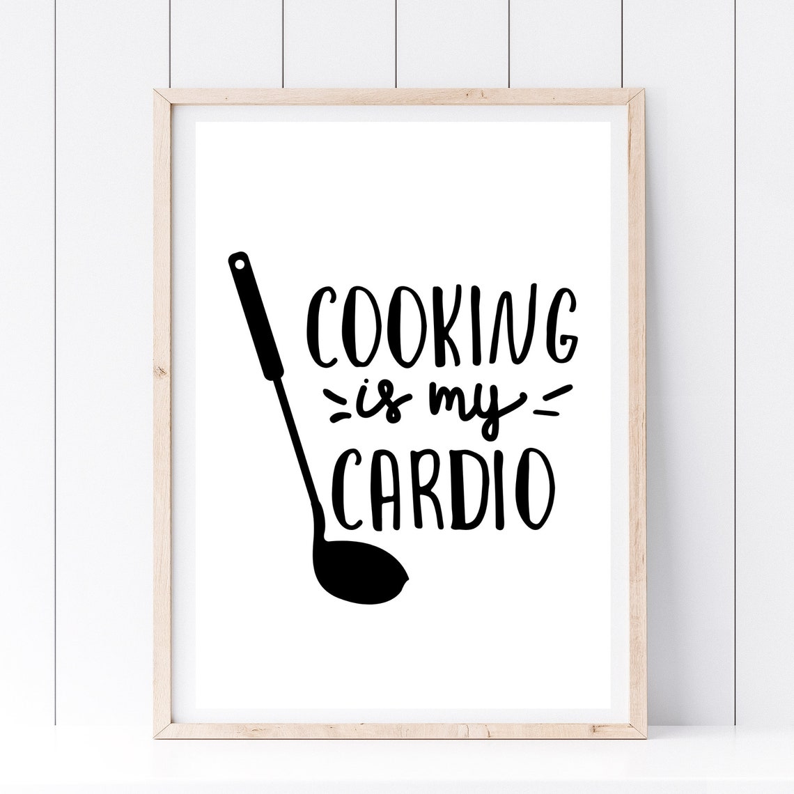 Cooking Is My Cardio Funny Chef Quote Ladle Silhouette Kitchen Poster - Image 3
