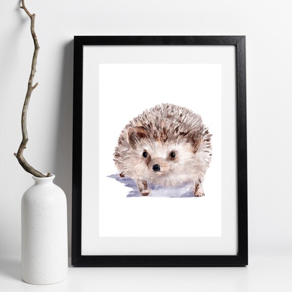 Cute Hedgehog Watercolor Front View Baby Animal Woodland Poster