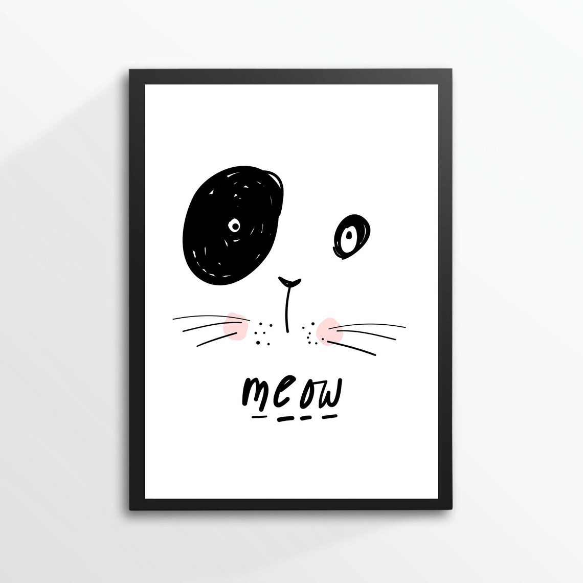 Meow Cute Doodle Cat Face Scandinavian Nursery Kids Art Poster - Image 2