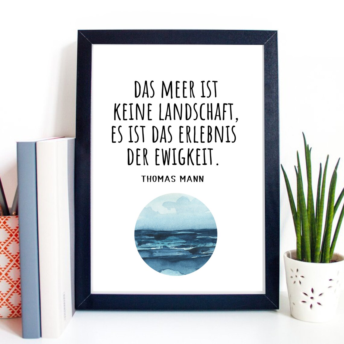Thomas Mann Sea Quote German Typography Blue Ocean Watercolor Art Poster