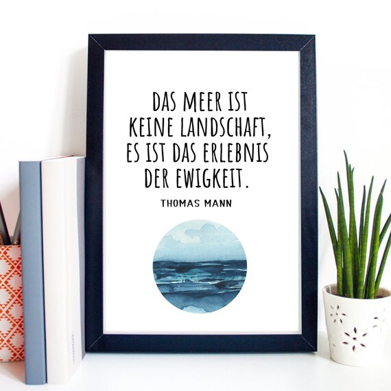 Thomas Mann Sea Quote German Typography Blue Ocean Watercolor Art Poster