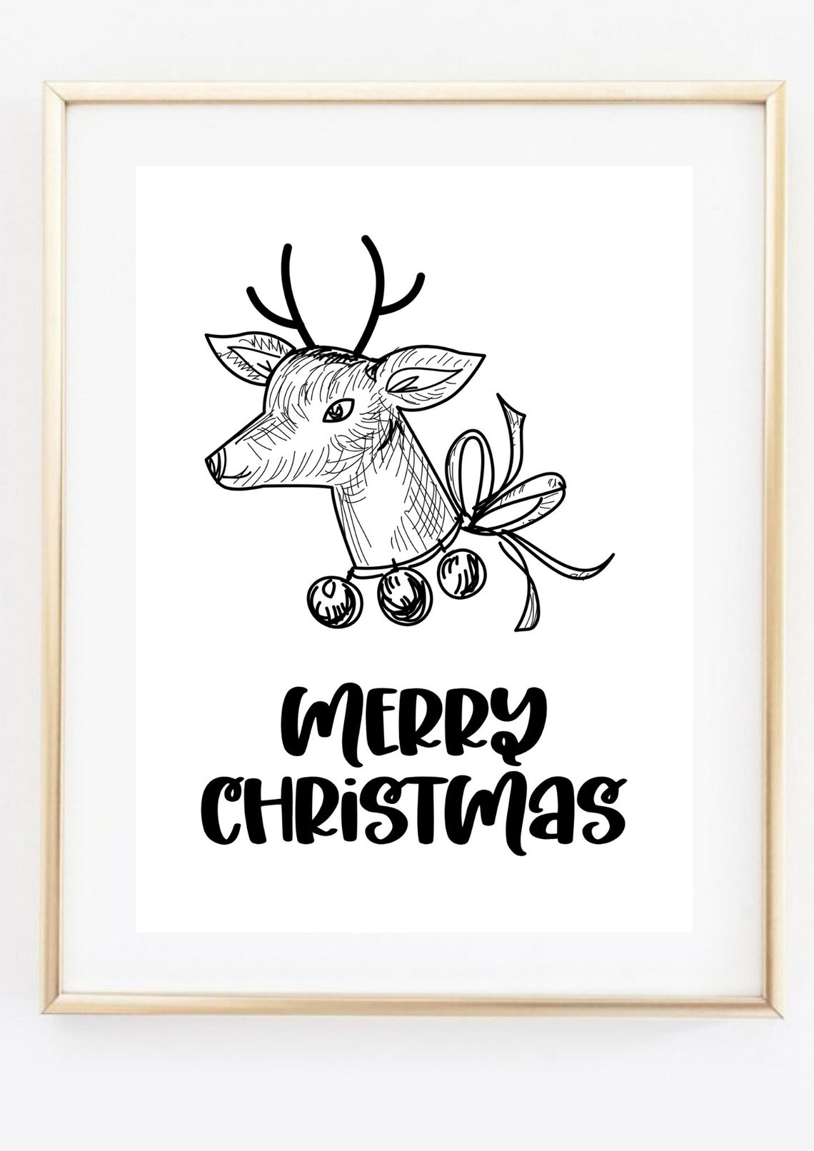 Black and White Reindeer Head Sketch Merry Christmas Typography Poster - Image 3