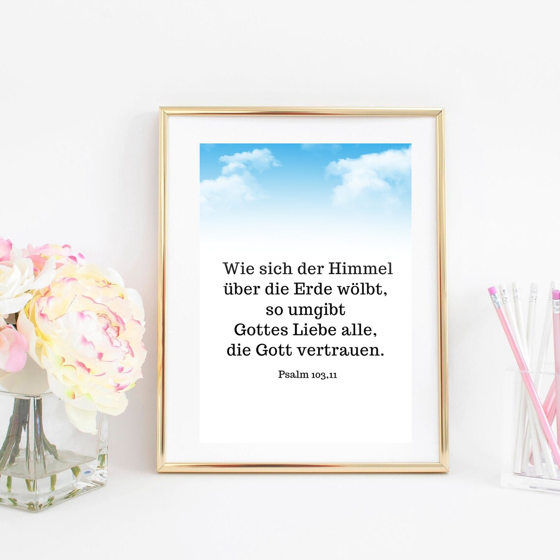 German Psalm 103 Heavenly Sky Clouds Bible Verse Faith Poster