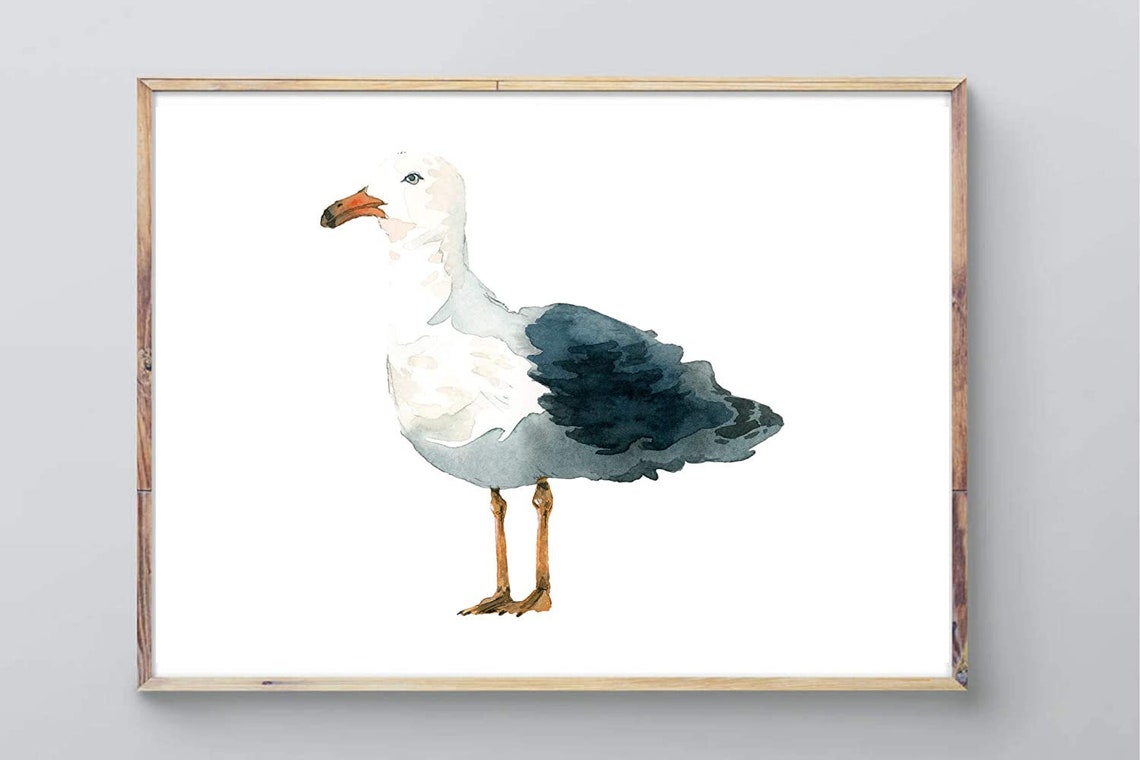 Standing Seagull Portrait Watercolor Coastal Nautical Bird Poster - Image 2