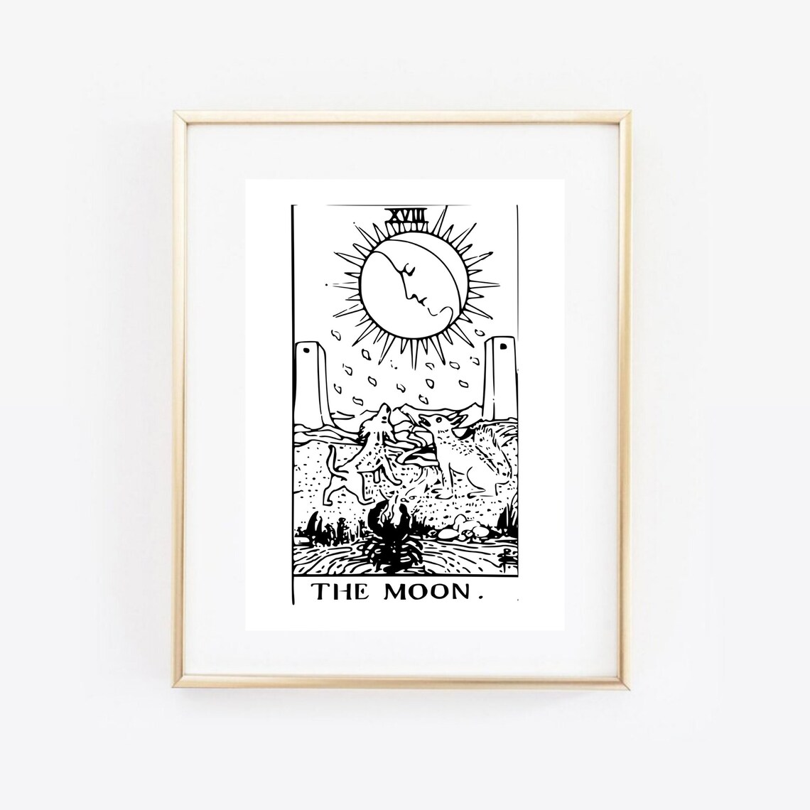 The Moon Tarot Card Black Line Rider Waite Esoteric Art Print - Image 3