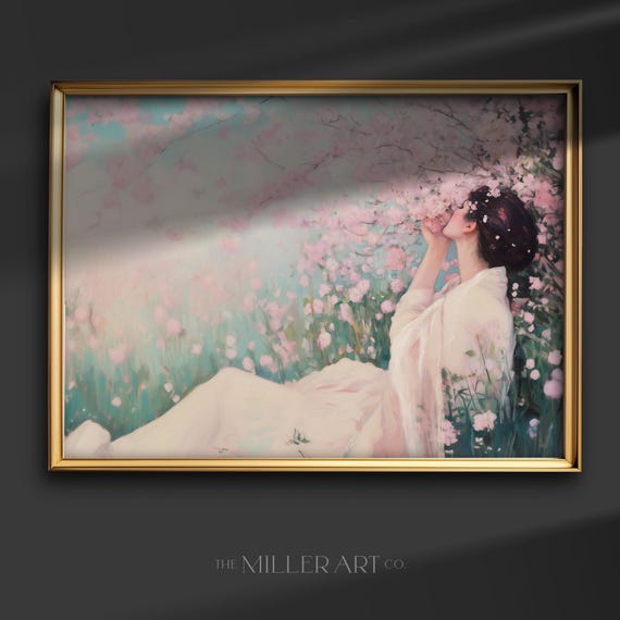 Cherry Blossom Art Print Vintage Impressionist Pastel Painting