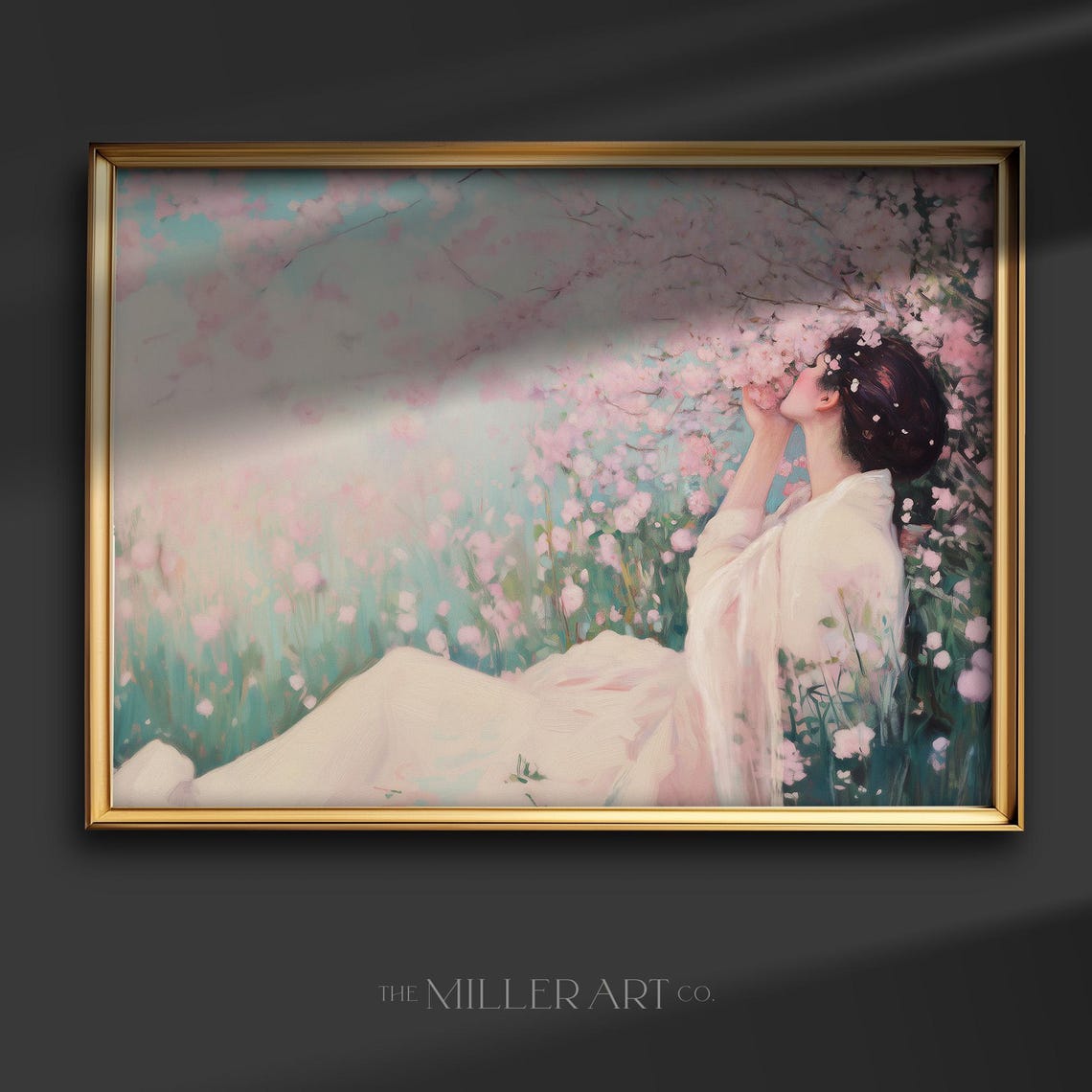 Woman Under Cherry Blossoms Vintage Impressionist Pastel Wall Art