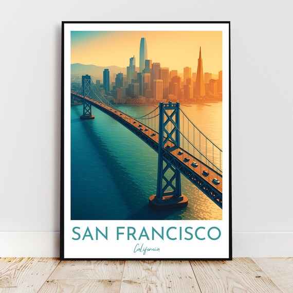 San Francisco Bay Bridge Skyline California Sunset Travel Poster