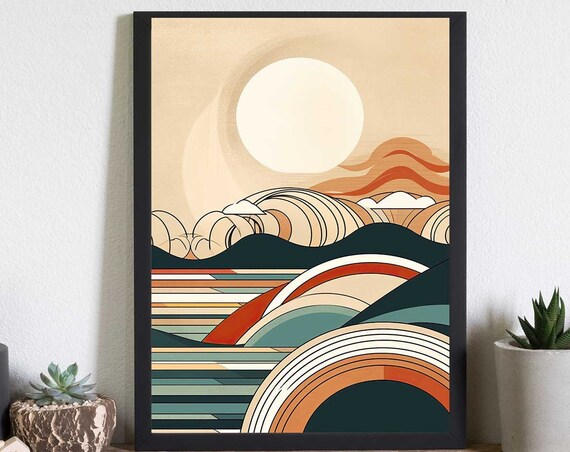 Midcentury Ocean Print Instant Gallery Wall Art Modern Surf Home Decor Abstract Sunset Print Midcentury Modern Wall Art