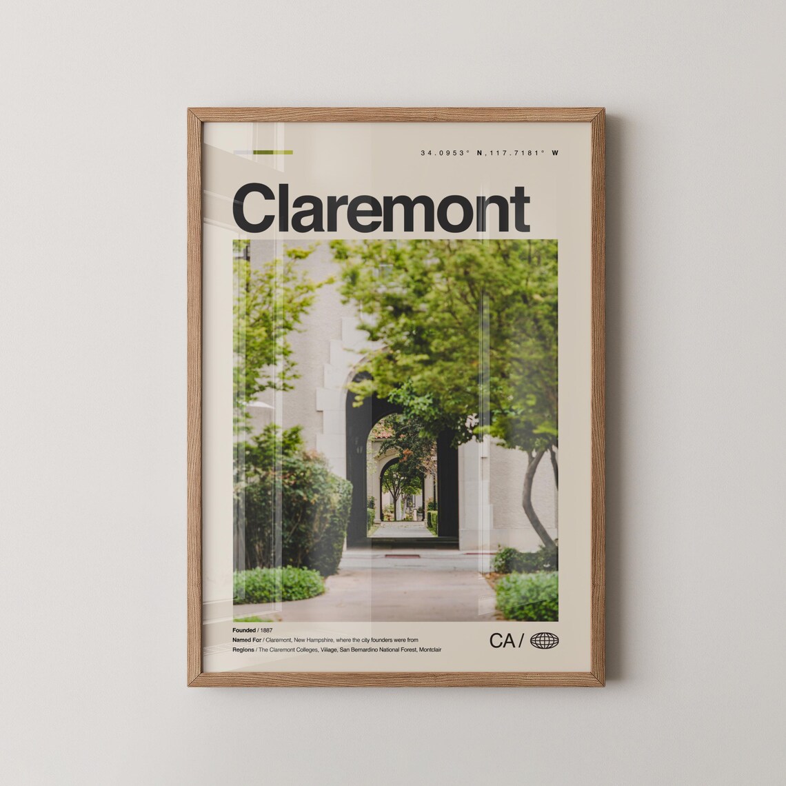 Claremont California Minimalist Modern Travel Destination Poster