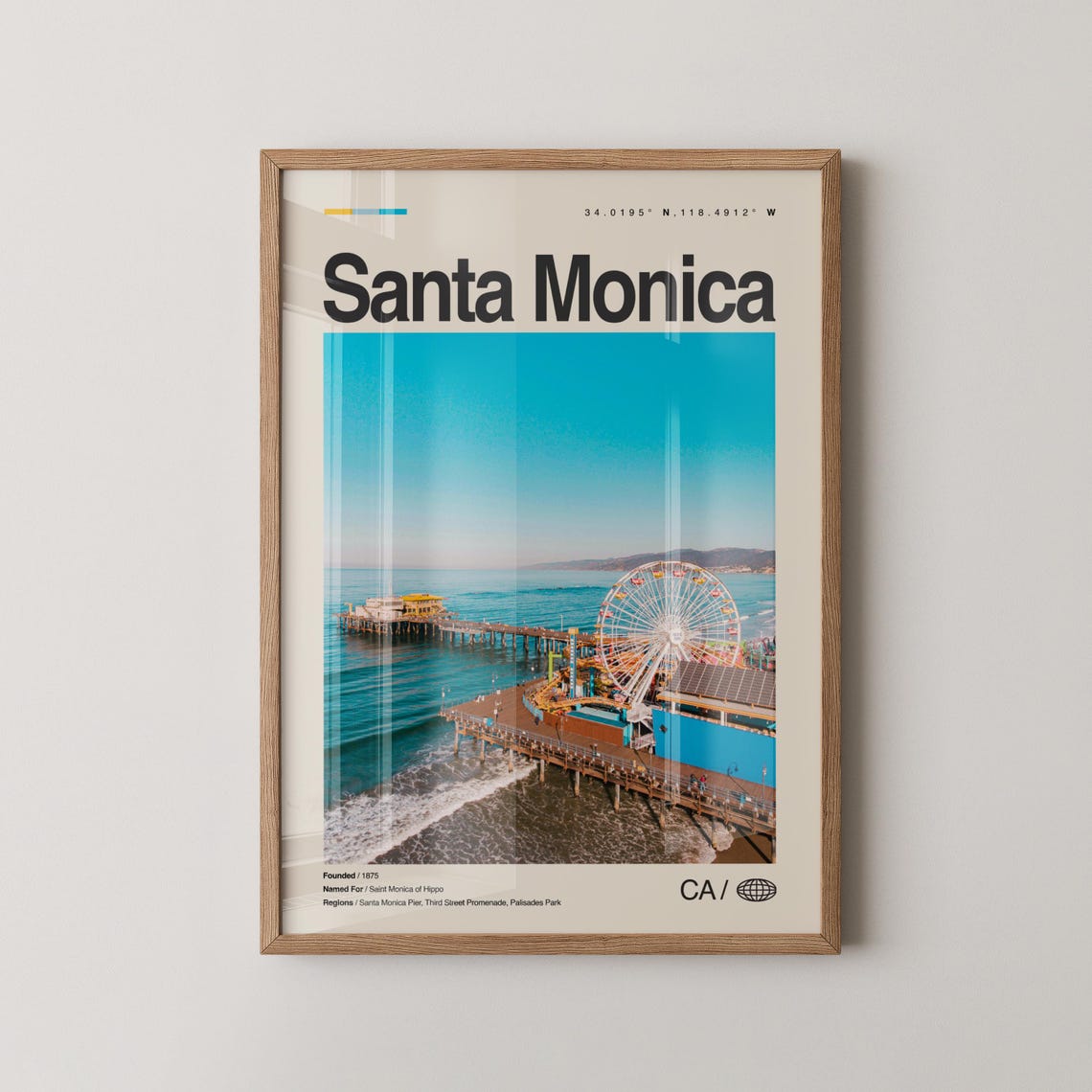 Santa Monica Pier Ferris Wheel Aerial California Beach Travel Poster