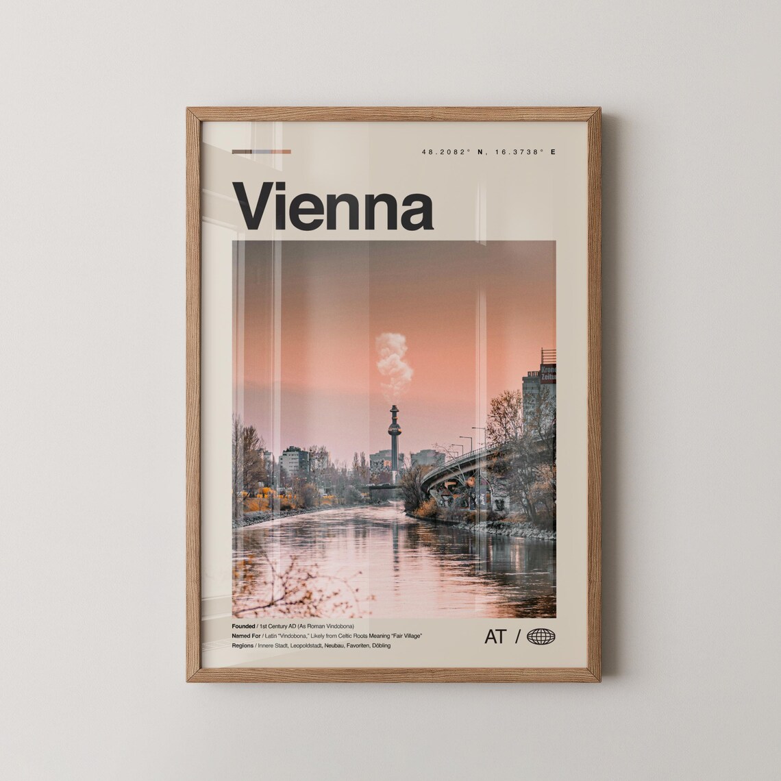 Vienna Modern Travel Poster Sunset River Skyline Minimal Photo