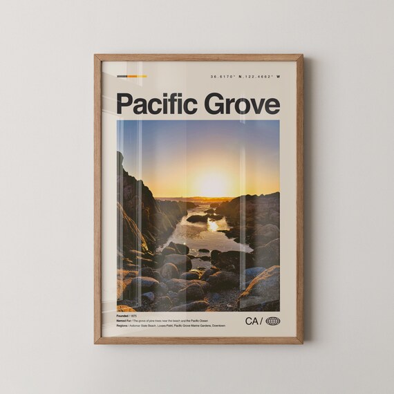 Pacific Grove California Rocky Coast Sunset Minimalist Travel Poster