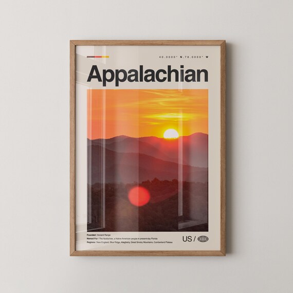 Appalachian Print Wall Art Poster Photo Dcor Map Usa