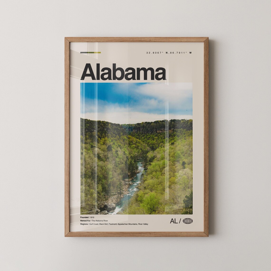 Alabama Print Wall Art Poster Photo Dcor Map Usa