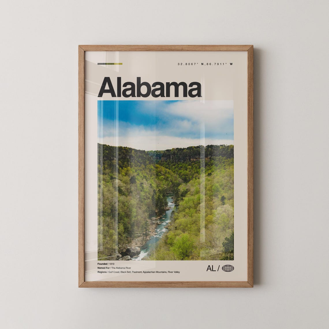 Alabama River Gorge Minimalist Coordinates State Travel Poster Art