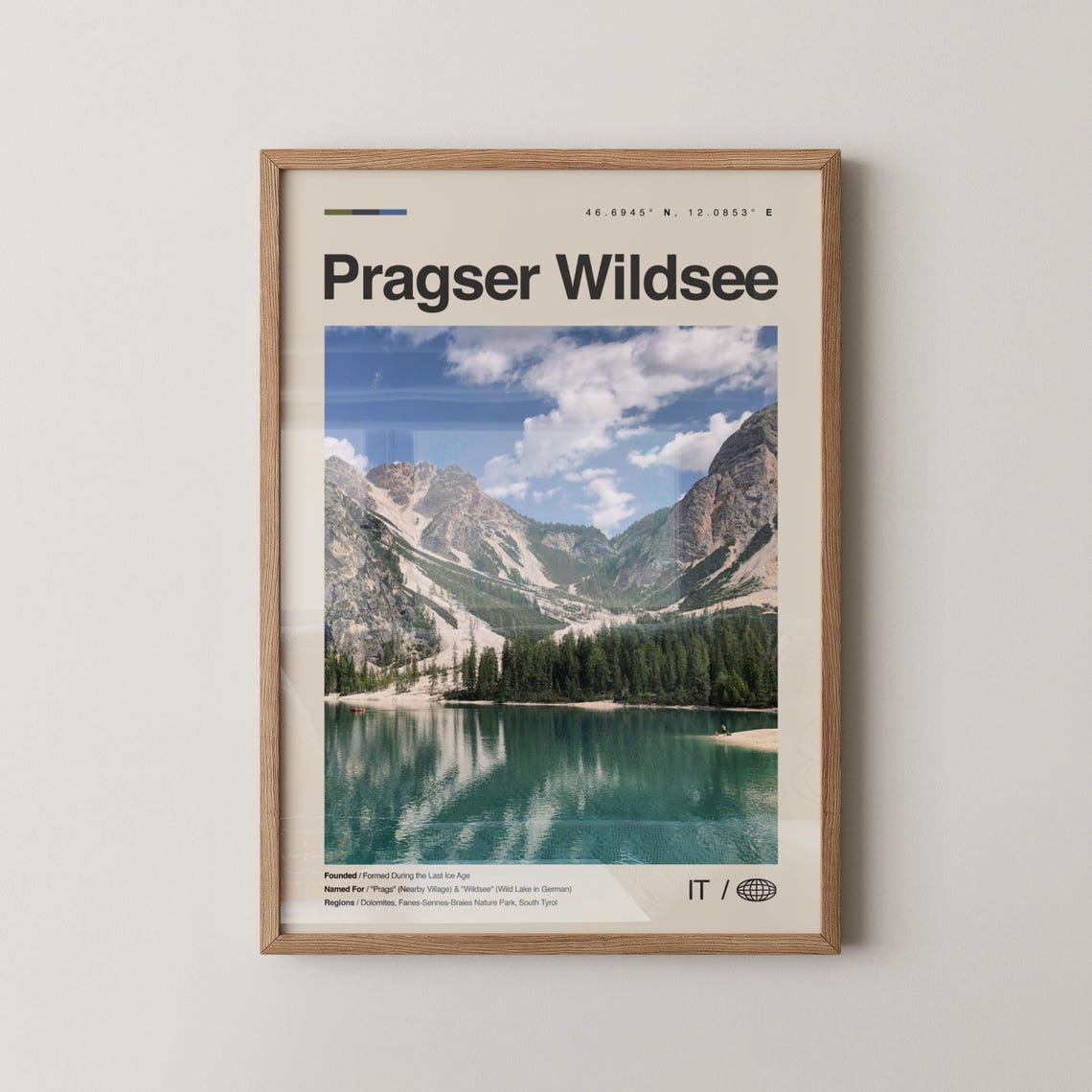 Pragser Wildsee Dolomites Mountain Lake Italy Travel Photo Poster