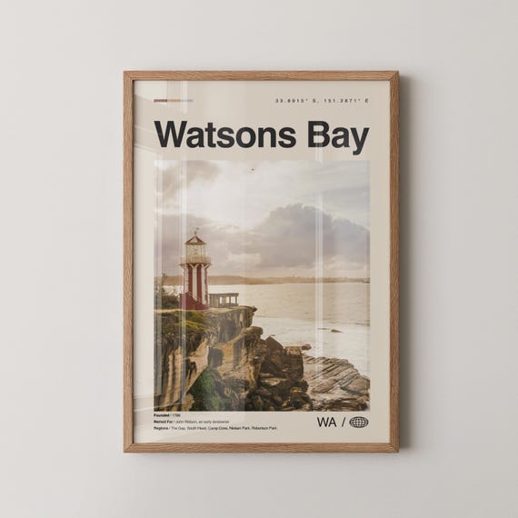Watsons Bay Print Wall Art Poster Photo Dcor Map
