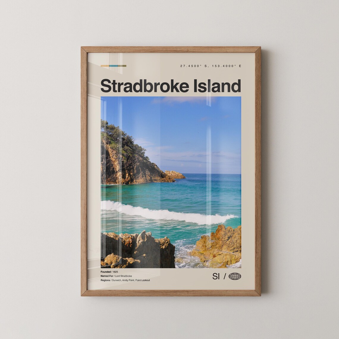 Stradbroke Island Map Travel Poster Art Print