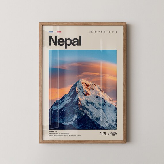 Nepal Himalayan Peak Sunset Snow Photo Mountain Travel Poster Art