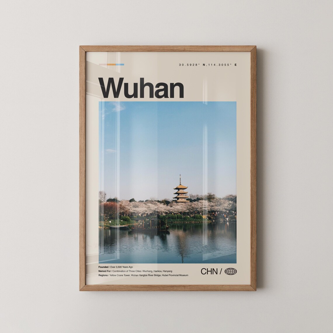 Wuhan China Spring Cherry Blossom Lake Pagoda Photography Poster