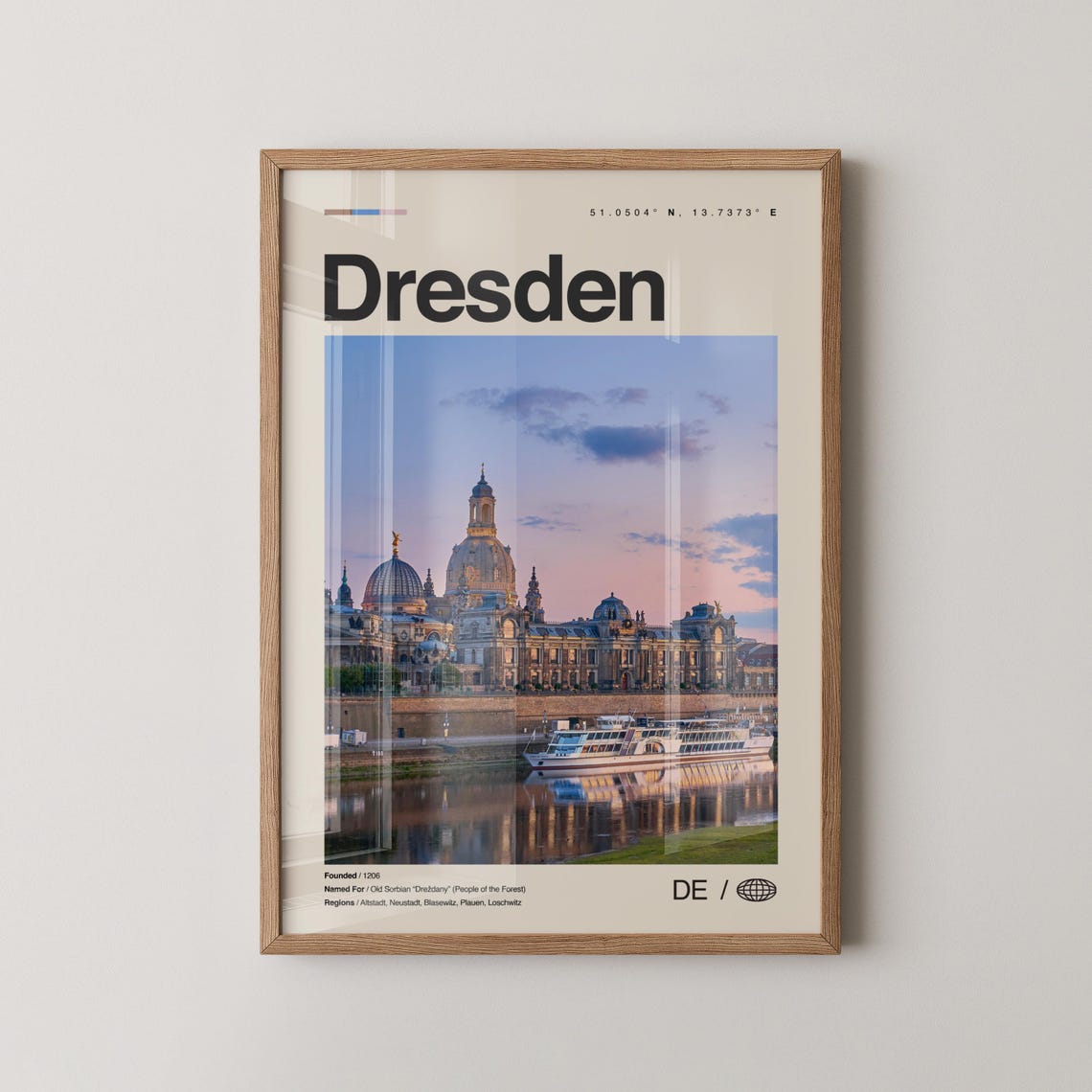 Dresden Germany City Poster Baroque Churches and Elbe River at Dusk
