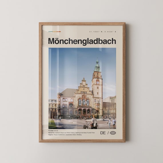 Monchengladbach Germany City Hall Clock Tower Vintage Photo Poster