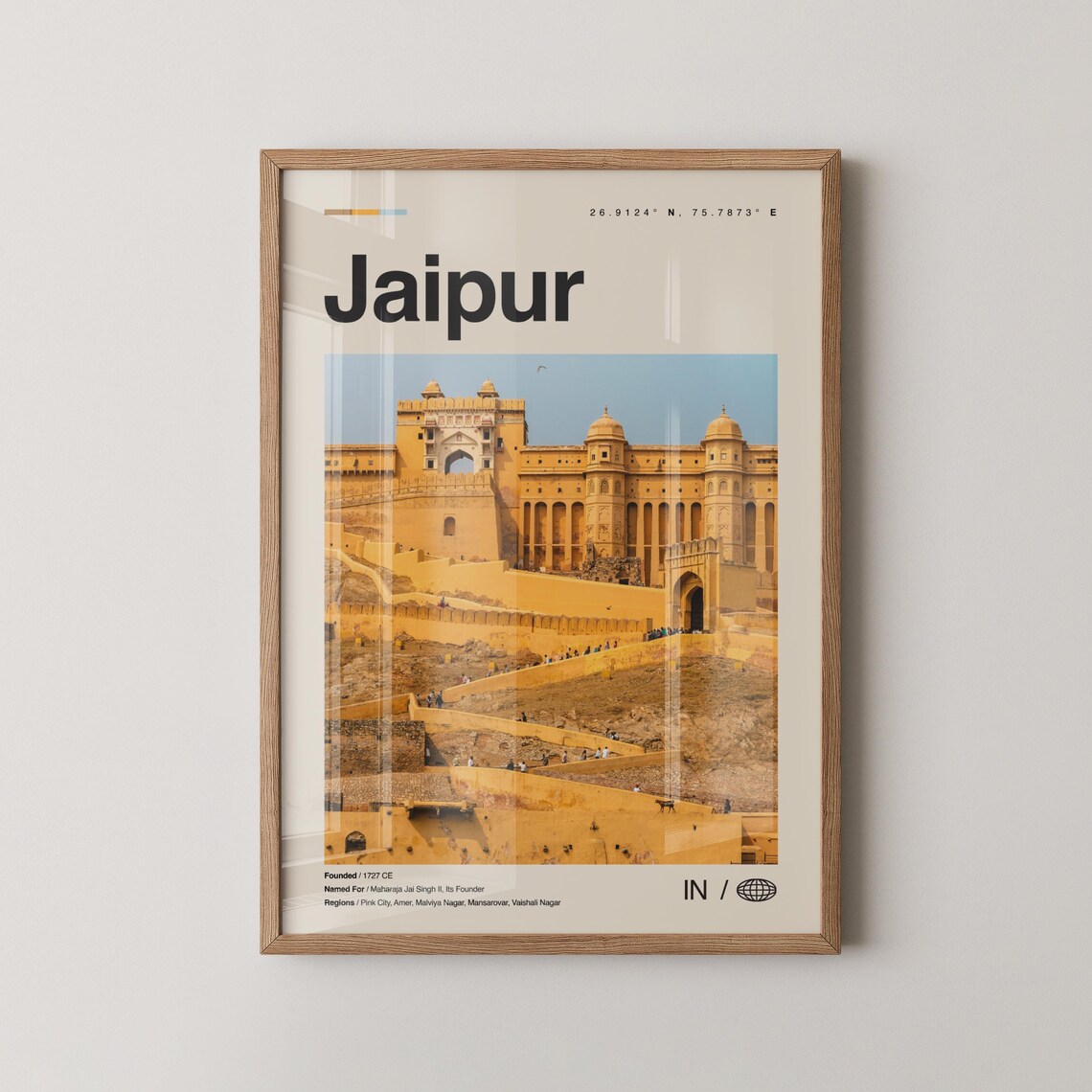 Jaipur India Amber Fort Pink City Palace Vintage Photo Travel Poster