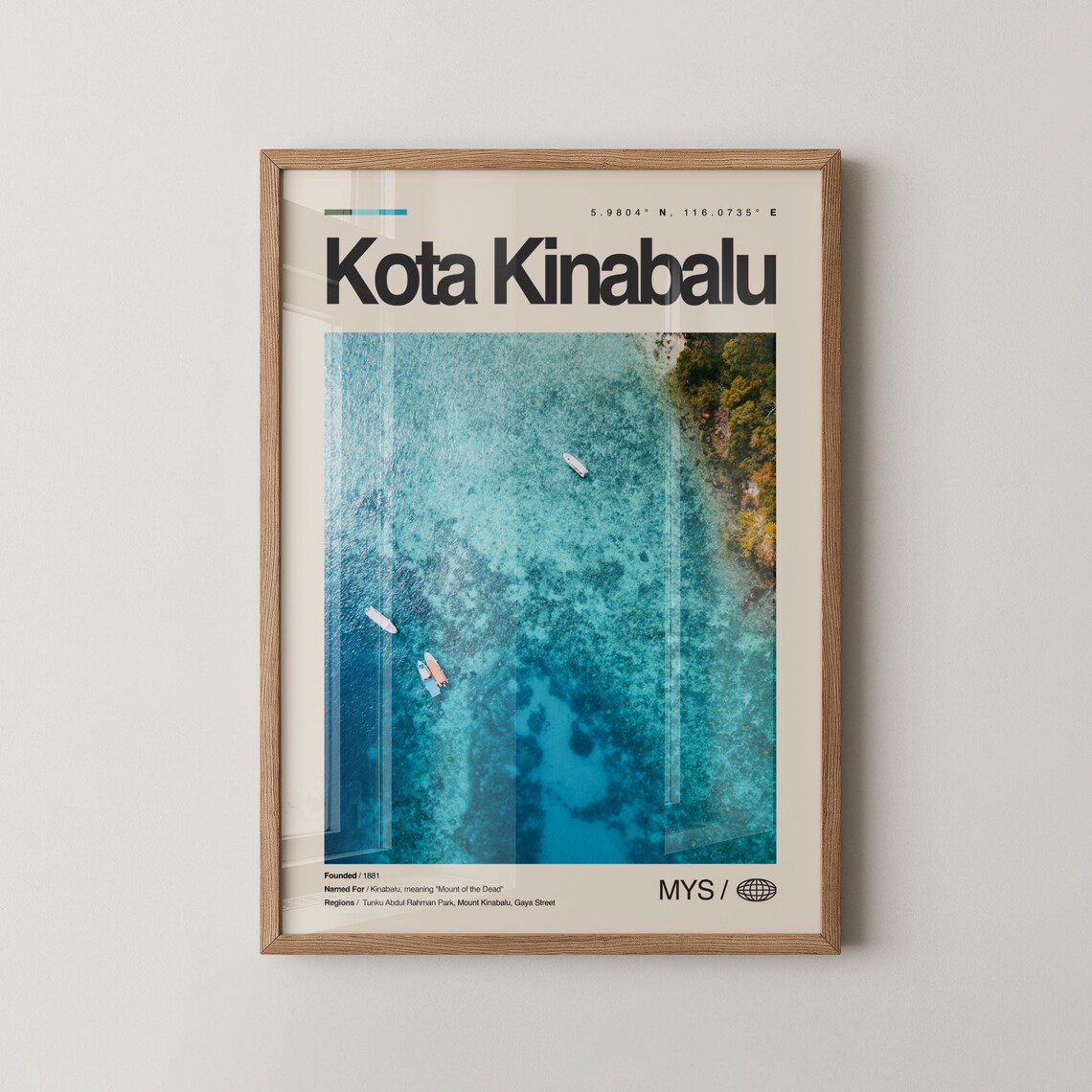 Kota Kinabalu Aerial Turquoise Sea Boats Malaysia Travel Poster