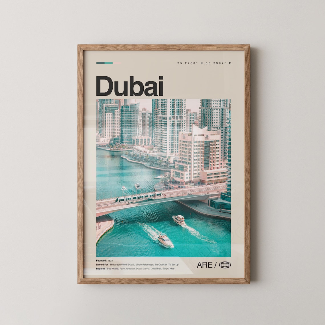 Dubai Marina Travel Poster Boats and Towers Turquoise Water Photo