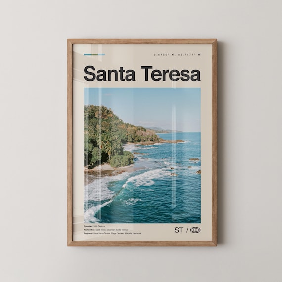 Santa Teresa Costa Rica Beach Surf Coastline Aerial Travel Poster