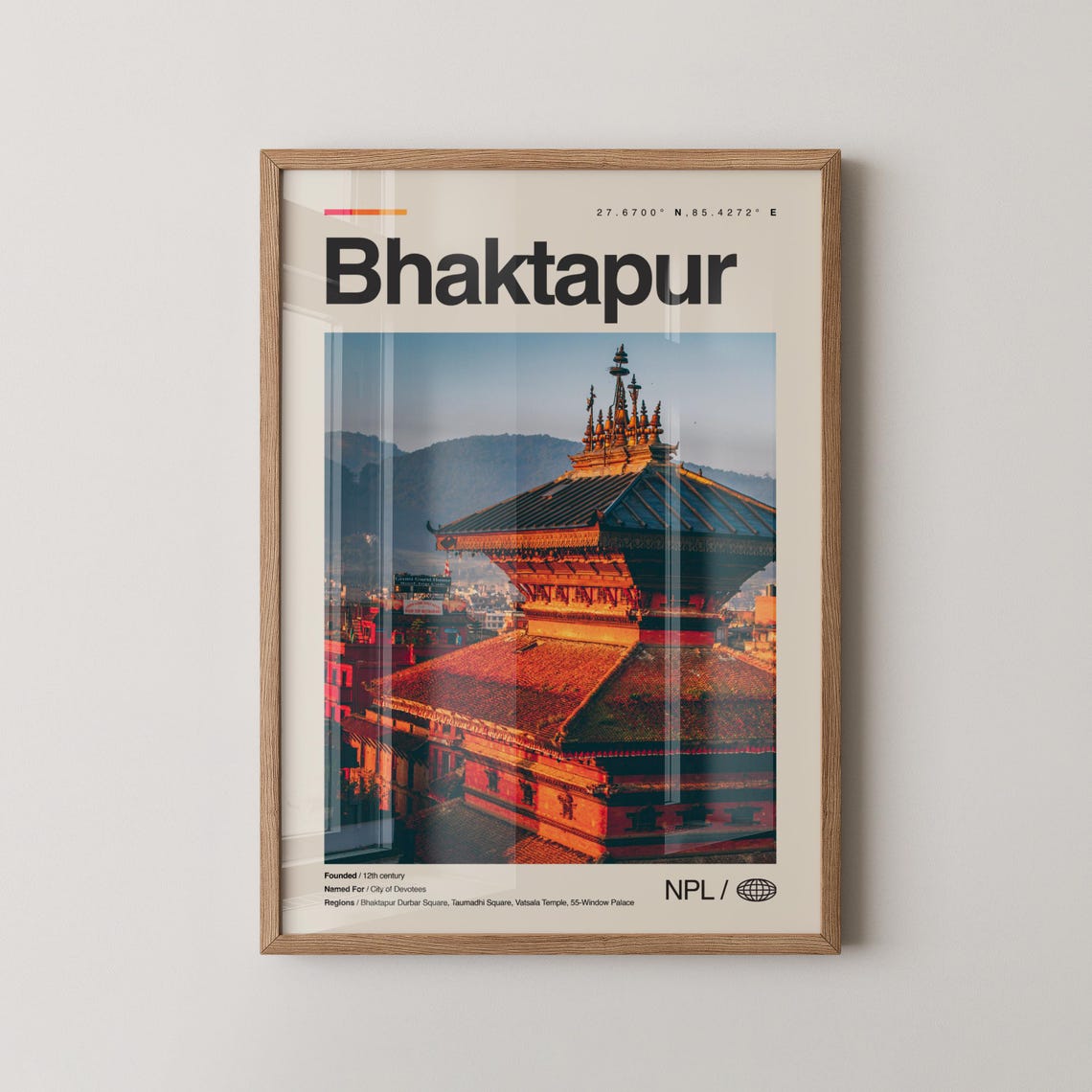 Bhaktapur Nepal Nyatapola Temple Sunset Photo Heritage Poster Art