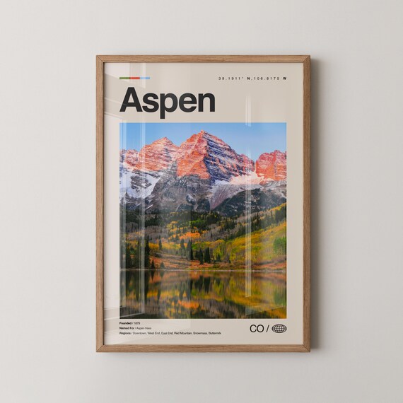 Aspen Print Wall Art Poster Photo Dcor Map Colorado