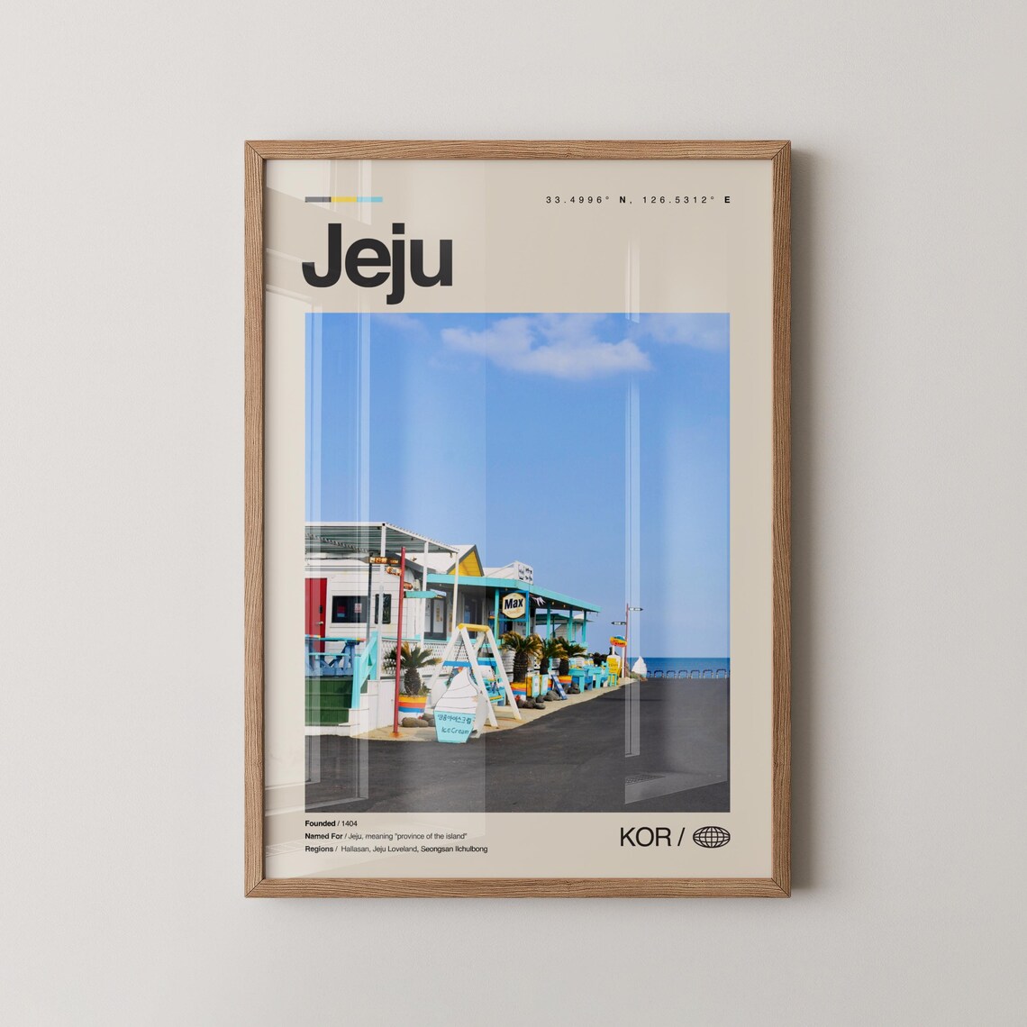 Jeju Korea Beachside Colorful Shops Photo Minimal Travel Poster