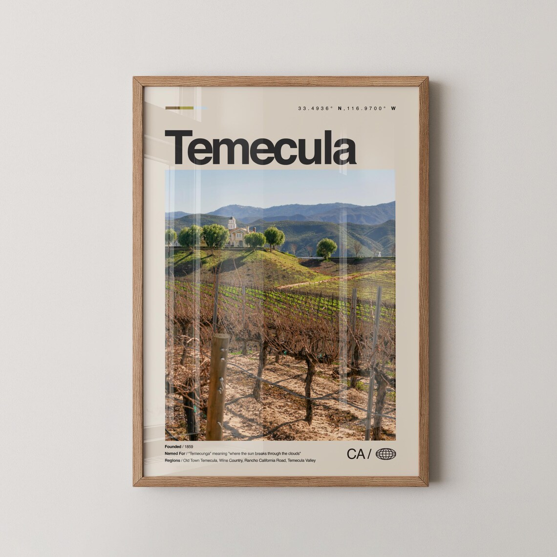 Temecula California Vineyard Wine Country Minimalist Travel Poster