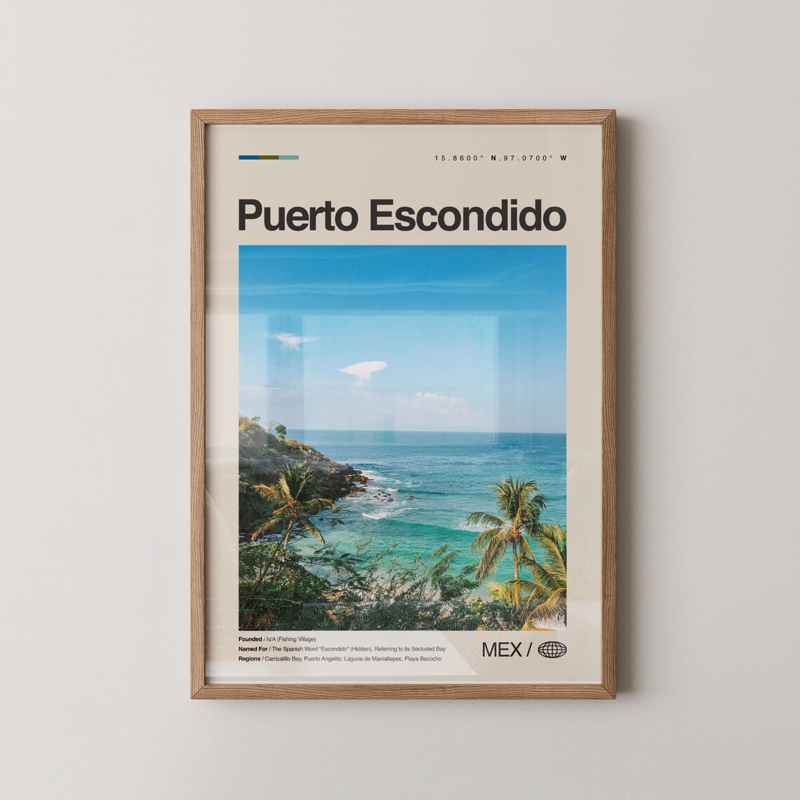 Puerto Escondido Mexico Turquoise Bay and Palm Beach Travel Poster