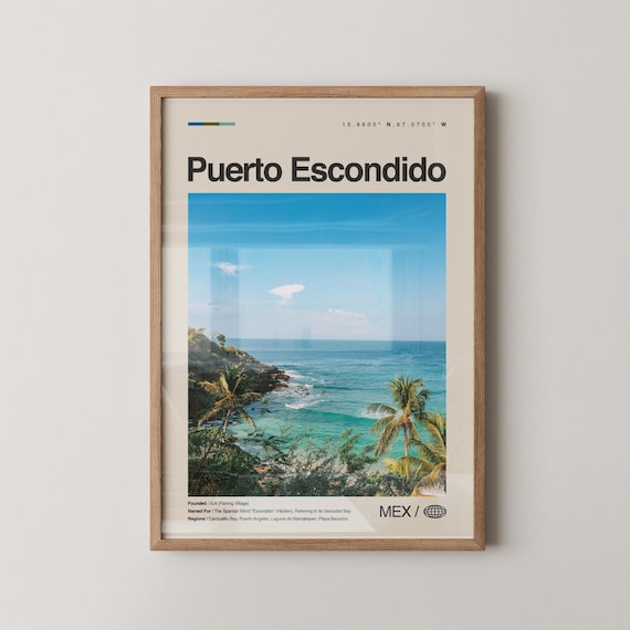 Puerto Escondido Mexico Turquoise Bay and Palm Beach Travel Poster