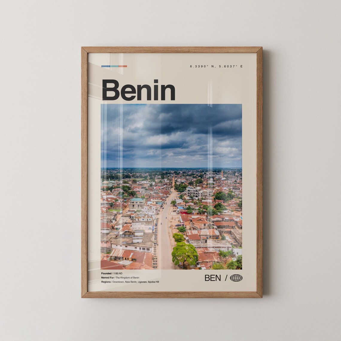 Benin City Nigeria Aerial Street View Minimalist Travel Poster