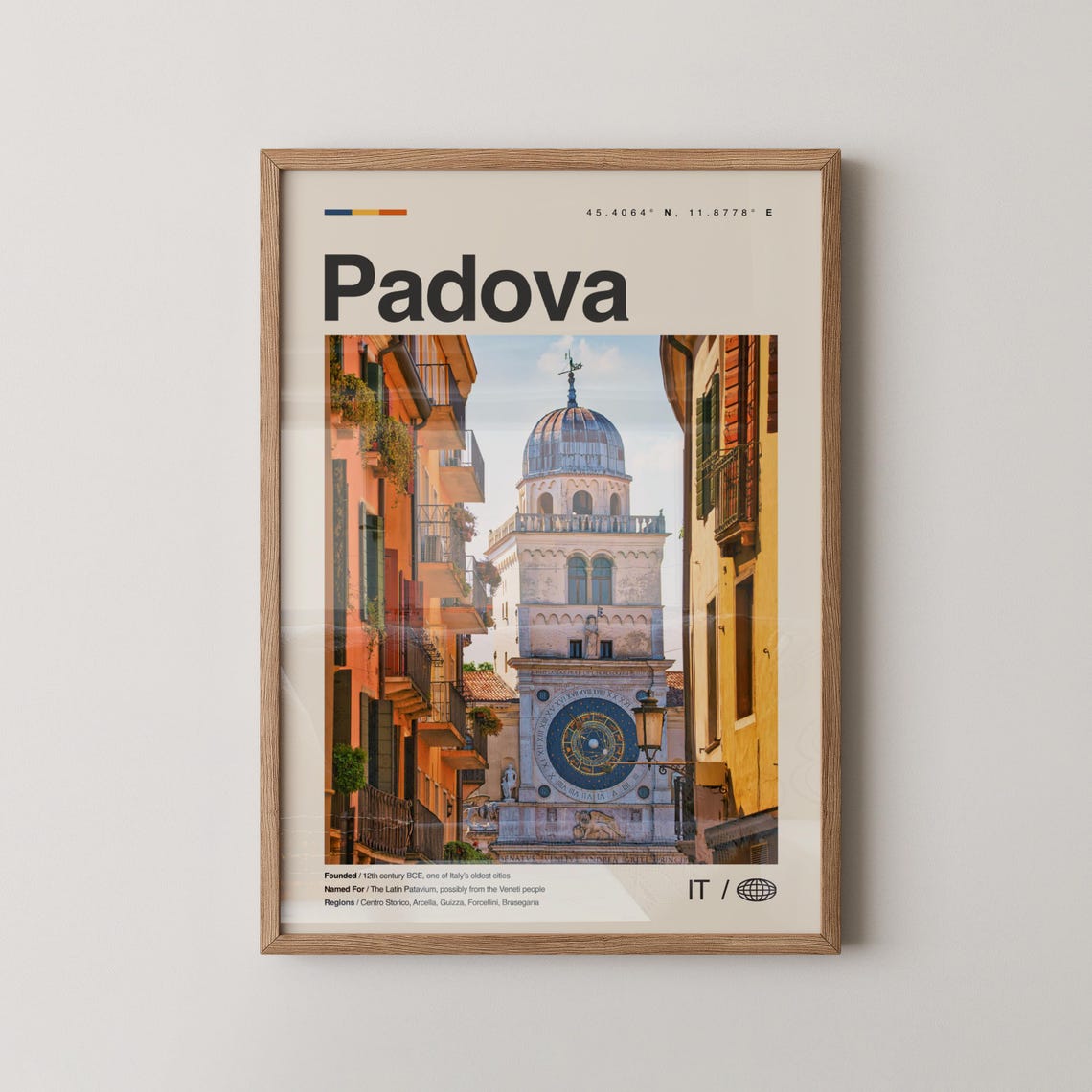 Padova Italy Historic Clock Tower Old Street Photography Poster