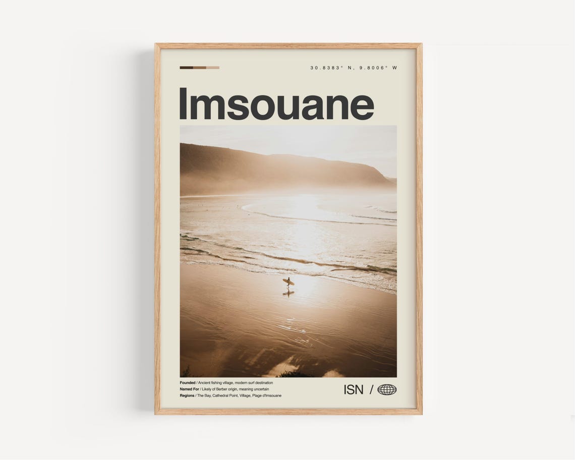 Imsouane Morocco Surfer on Beach at Golden Hour Photo Poster