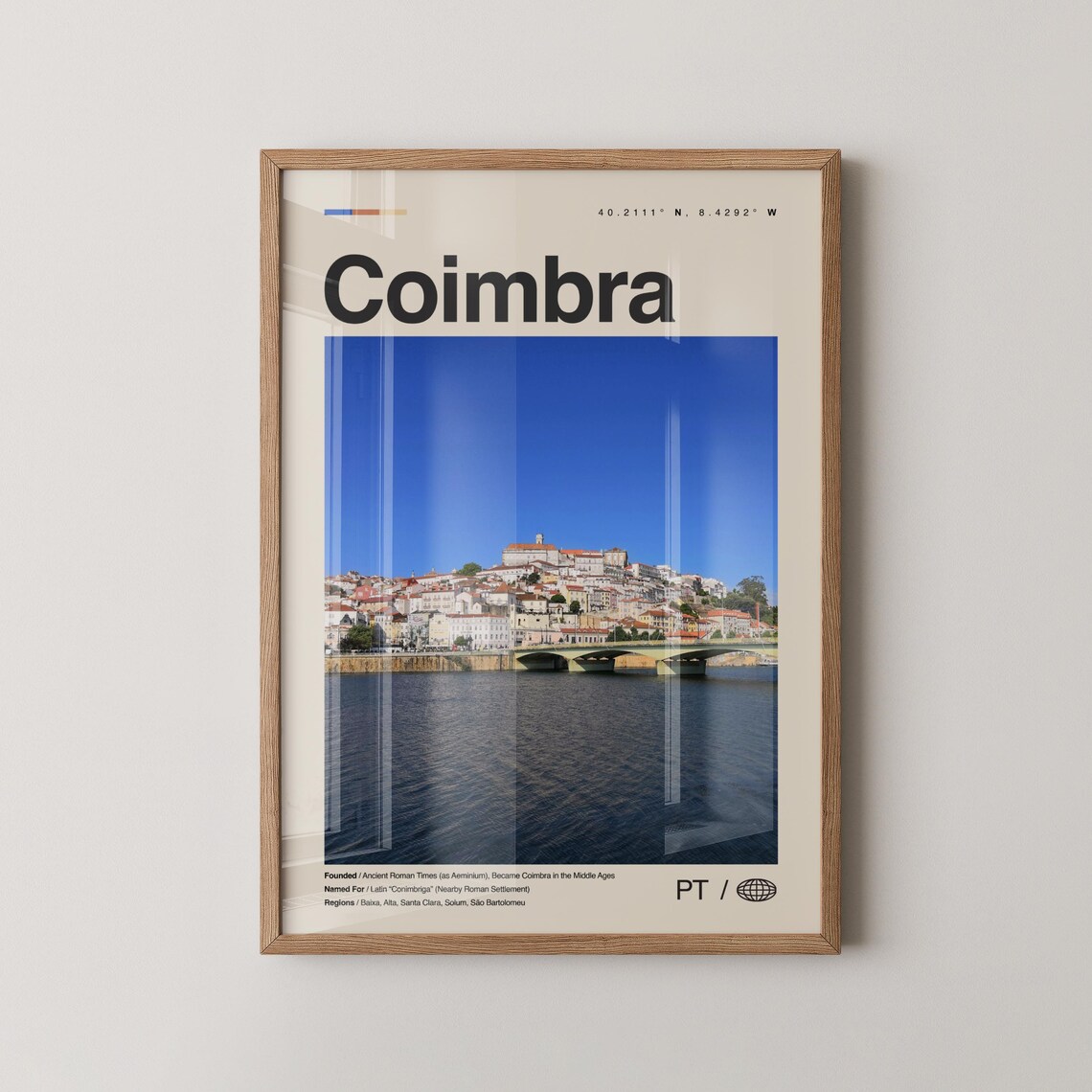 Coimbra Portugal Riverside University Hill Minimal Travel Photo Poster