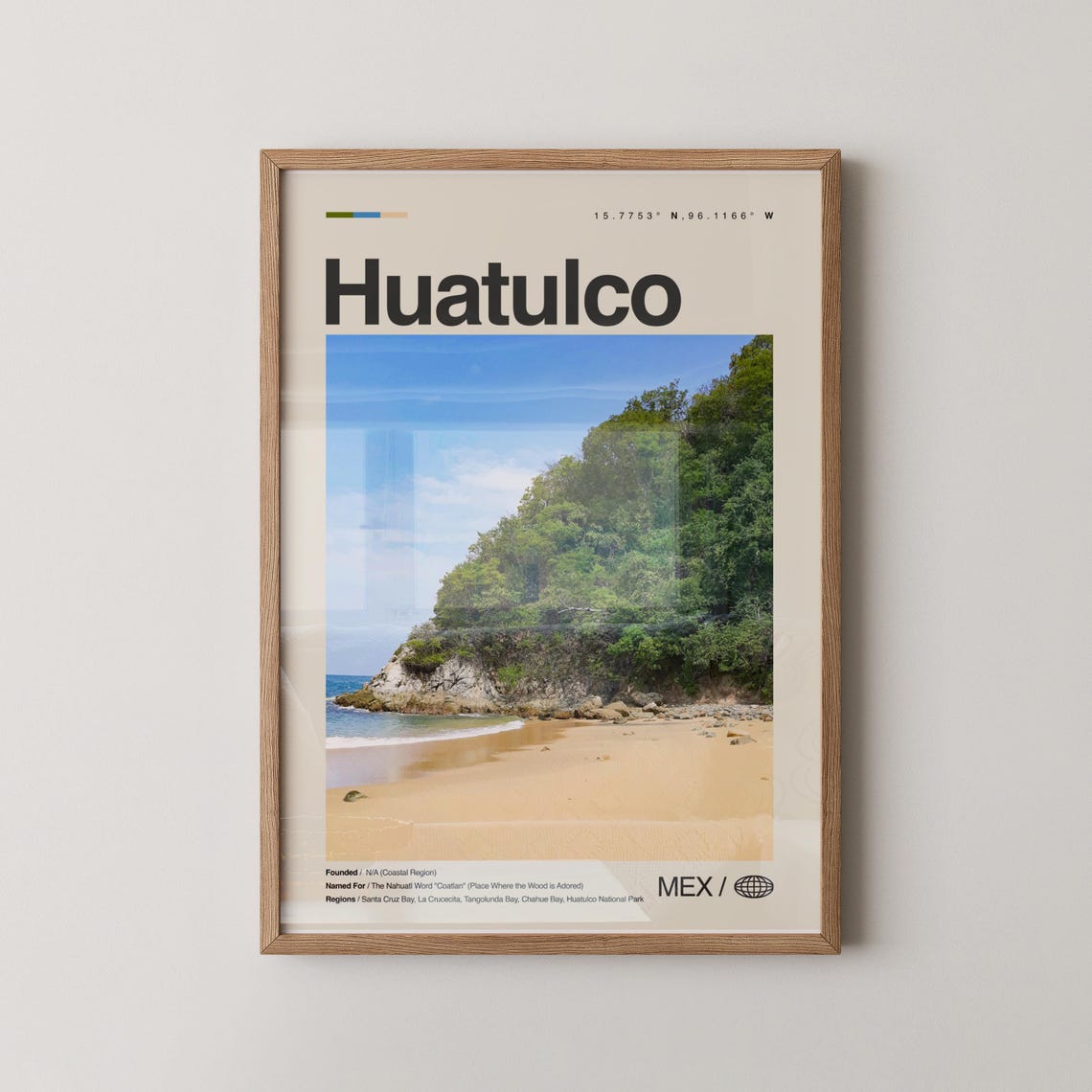Huatulco Tropical Beach Cove and Green Headland Travel Poster