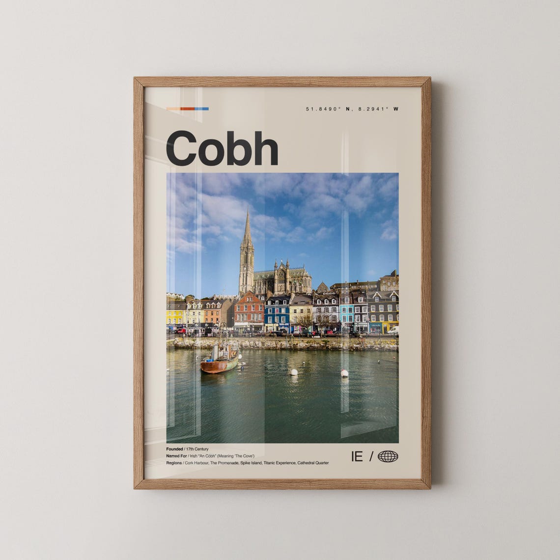 Cobh Ireland Cathedral Harbour Colorful Houses Travel Poster