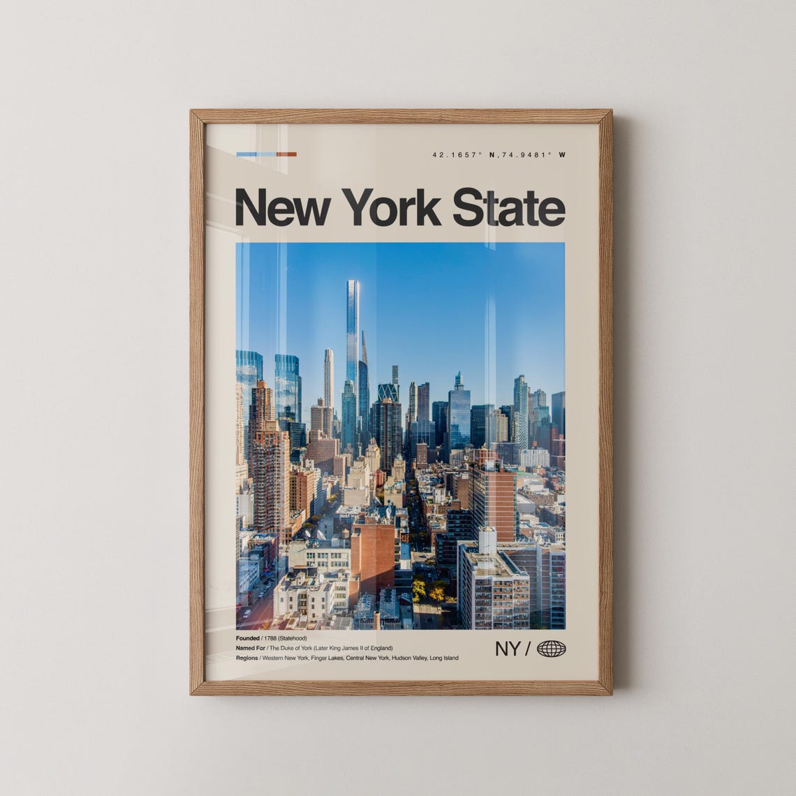 New York State Manhattan Skyline Blue Sky Aerial Travel Poster