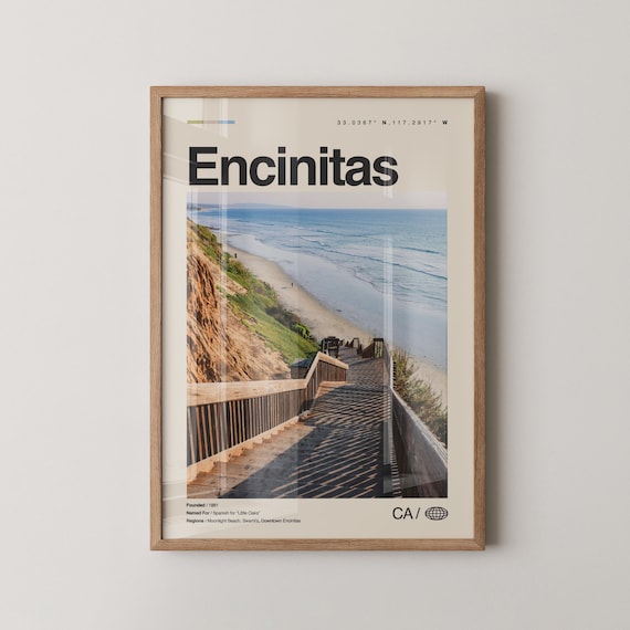 Encinitas California Surfer Sunset Beach Silhouette Travel Poster