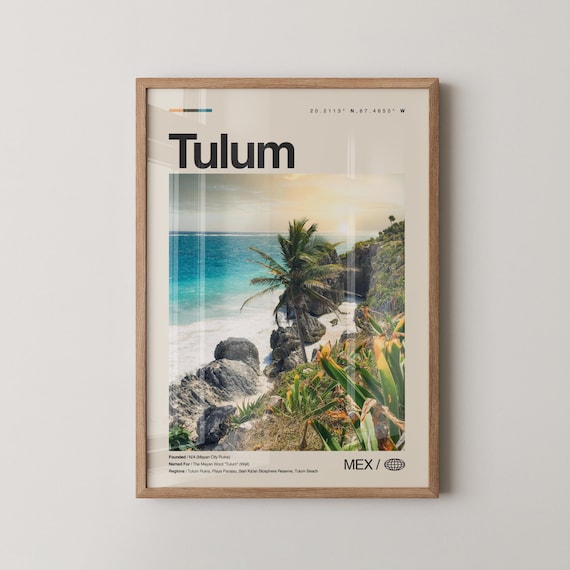 Tulum Mexico Turquoise Beach Cliffs Travel Photography Style Poster