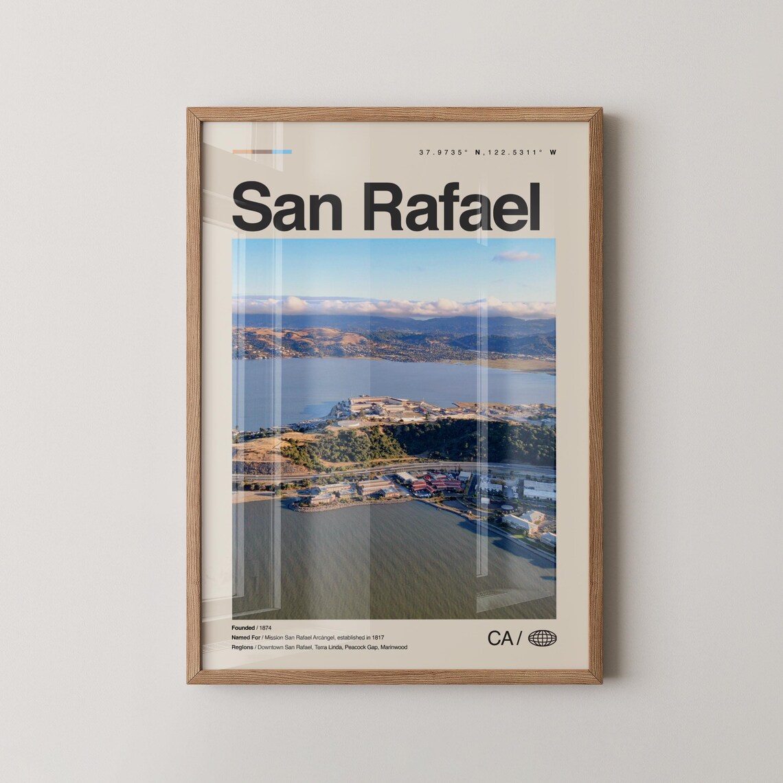 San Rafael California Marin Bay Aerial Minimalist Travel Poster