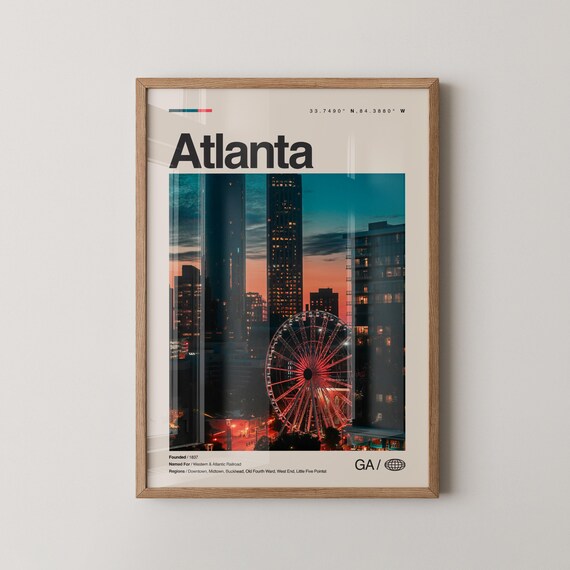 Atlanta Print Wall Art Poster Photo Dcor Map Georgia
