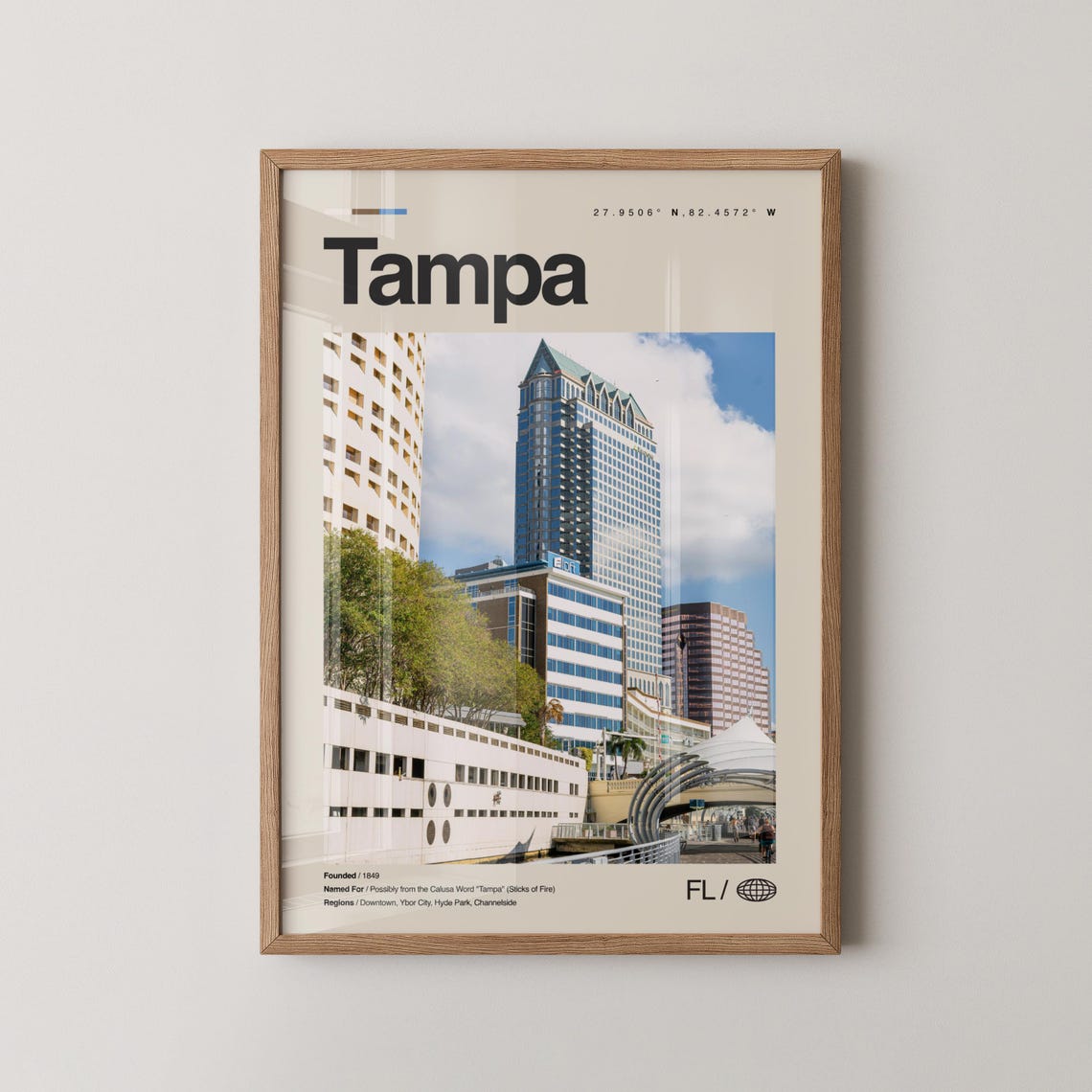 Tampa Florida Downtown Riverfront Skyline Vintage Travel Poster