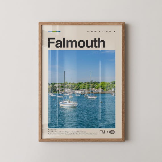 Falmouth Print Antigua And Barbuda Wall Art Poster Photo Map Decor